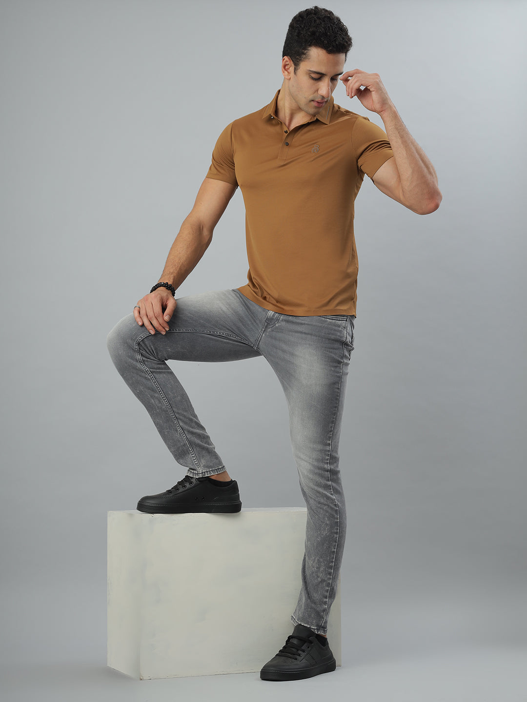 Mustard Textured Polo T-shirt