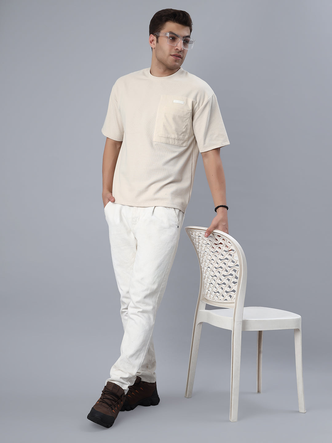 Beige Patch Oversized Tshirt