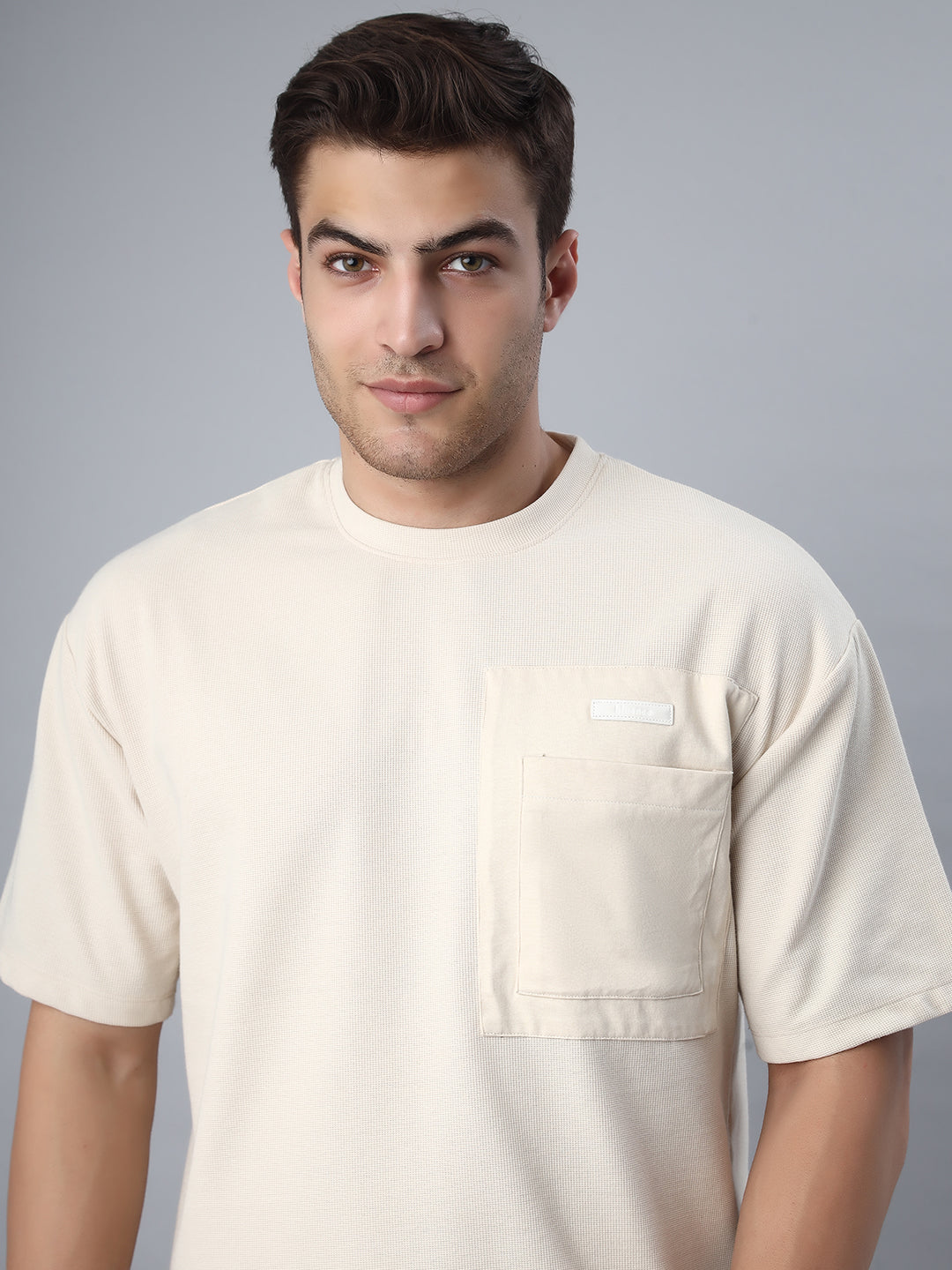 Beige Patch Oversized Tshirt