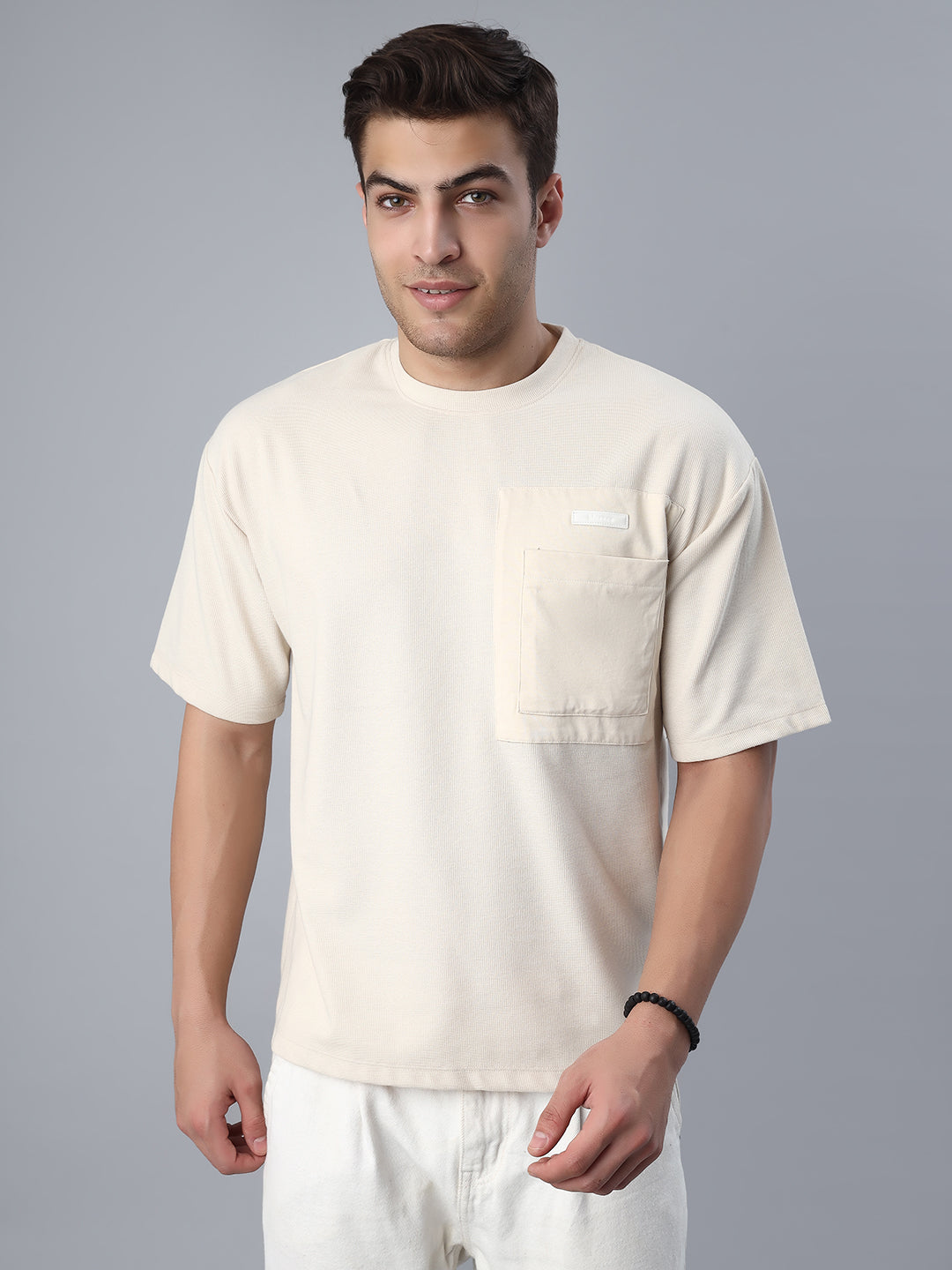 Beige Patch Oversized Tshirt