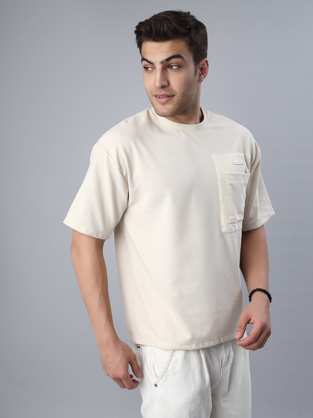 Beige Patch Oversized Tshirt