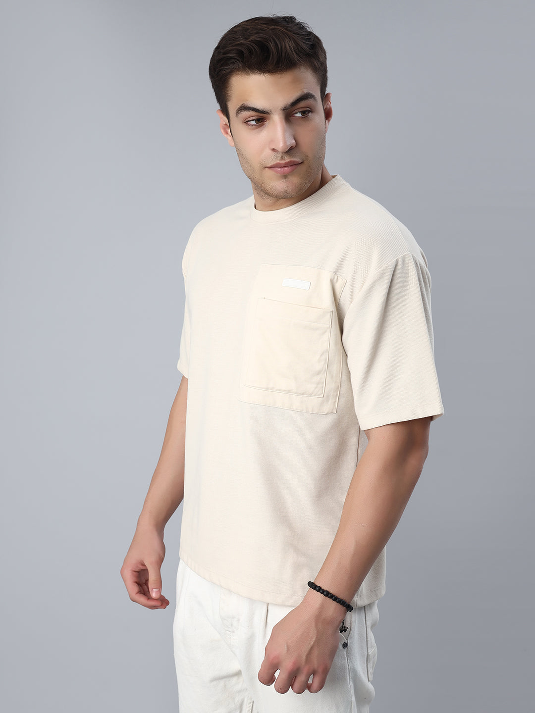 Beige Patch Oversized Tshirt