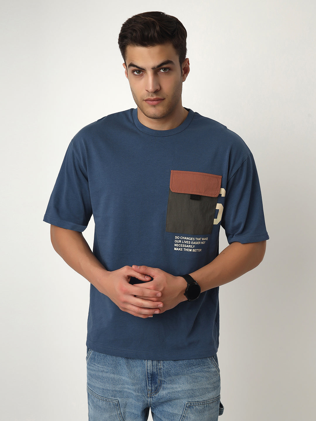 Blue Patch Pocket Oversized Tshirt