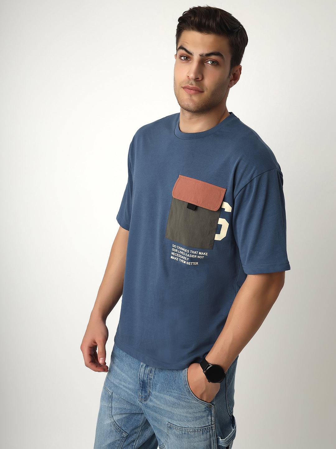 Blue Patch Pocket Oversized Tshirt