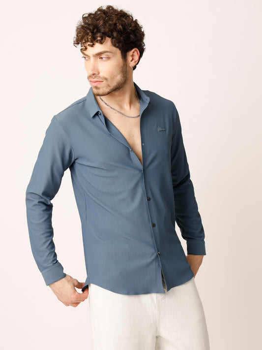 Slate Blue Self Striped Shirt