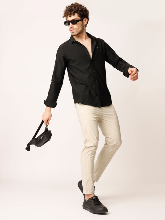 Black Self Striped Stretch Shirt