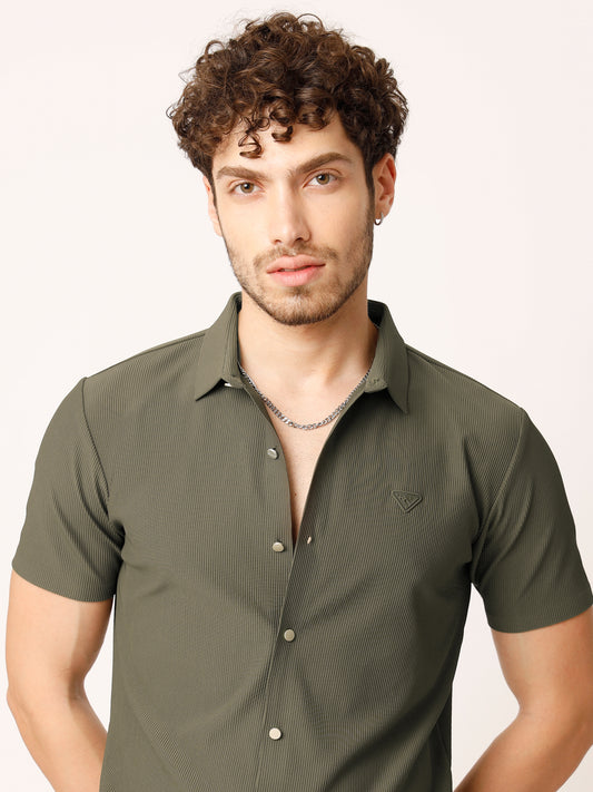 Green Self Striped Shirt