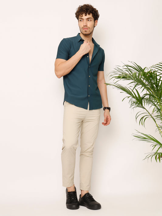 Dark Cyan Self Striped Shirt