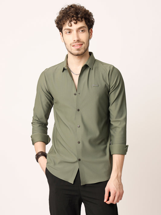 Green Self Striped Stretch Shirt