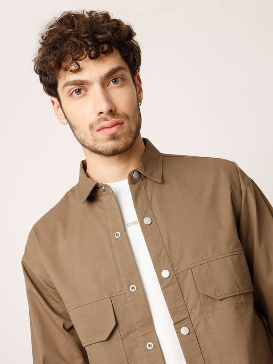 Brown Over Shirt Shacket