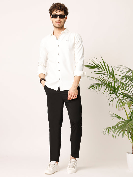 White Self Striped Stretch Shirt
