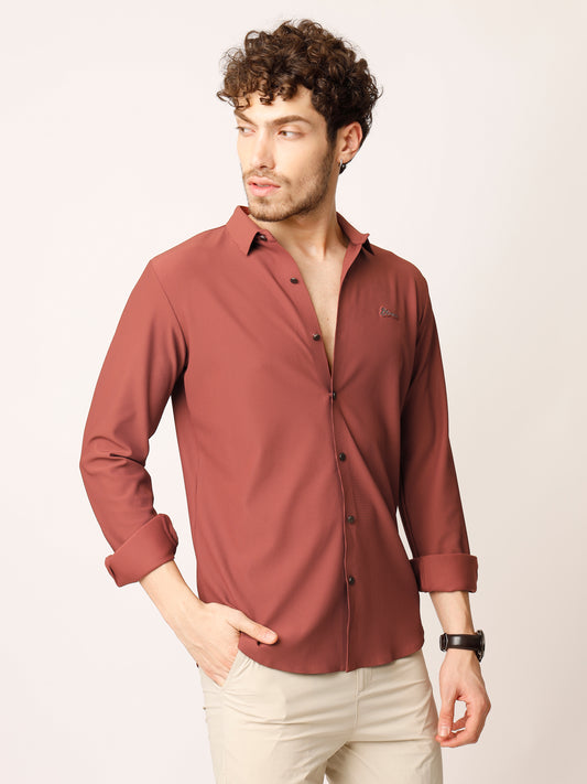Rust Self Striped Stretch Shirt