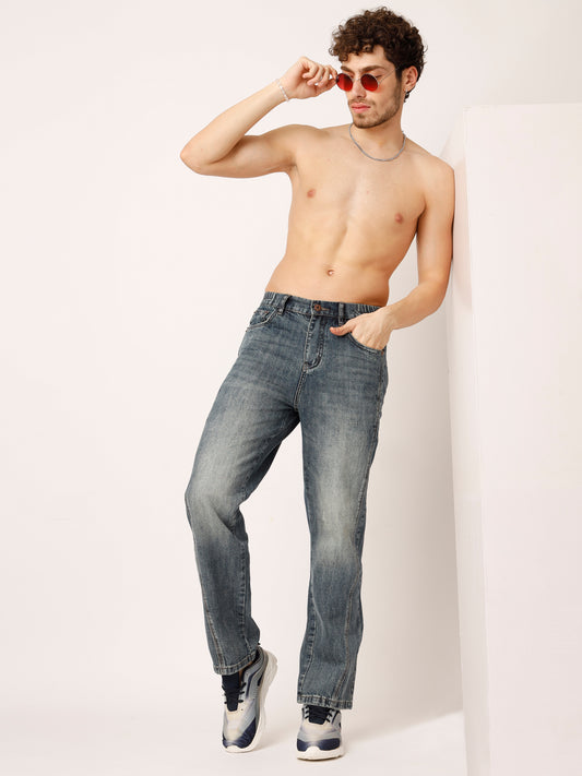 Blue Washed Straight Fit Jeans