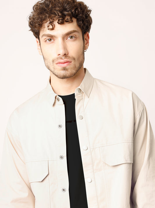 Beige Over Shirt Shacket