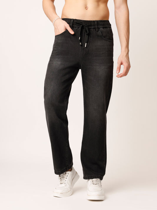 Black Washed Straight Fit Jeans