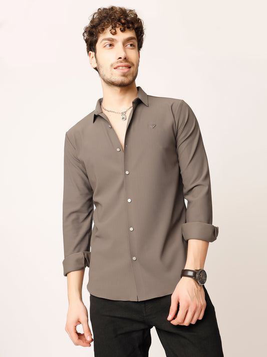 Brown Fine Striped Stretch Shirt