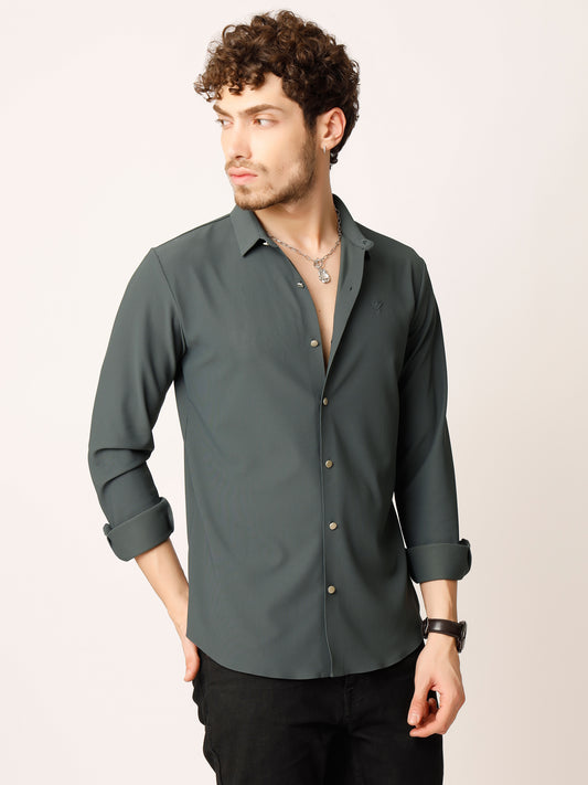Green Fine Striped Stretch Shirt