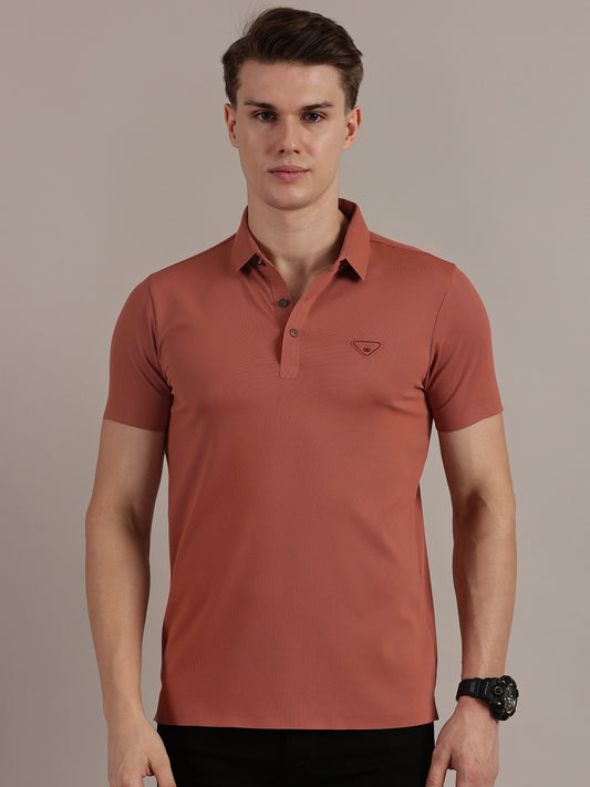 Pink Textured Polo Tshirt