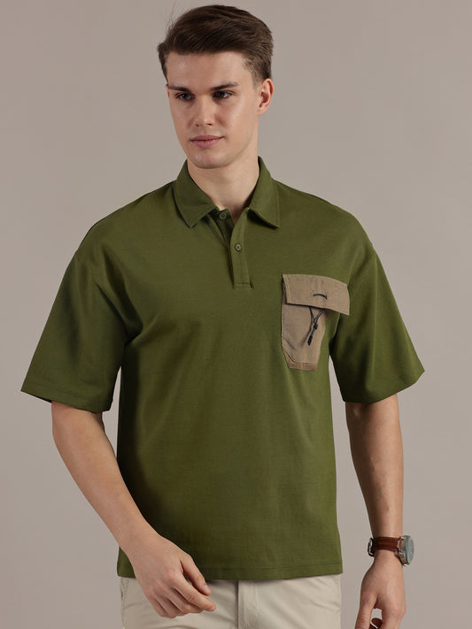 Green Textured Polo Tshirt
