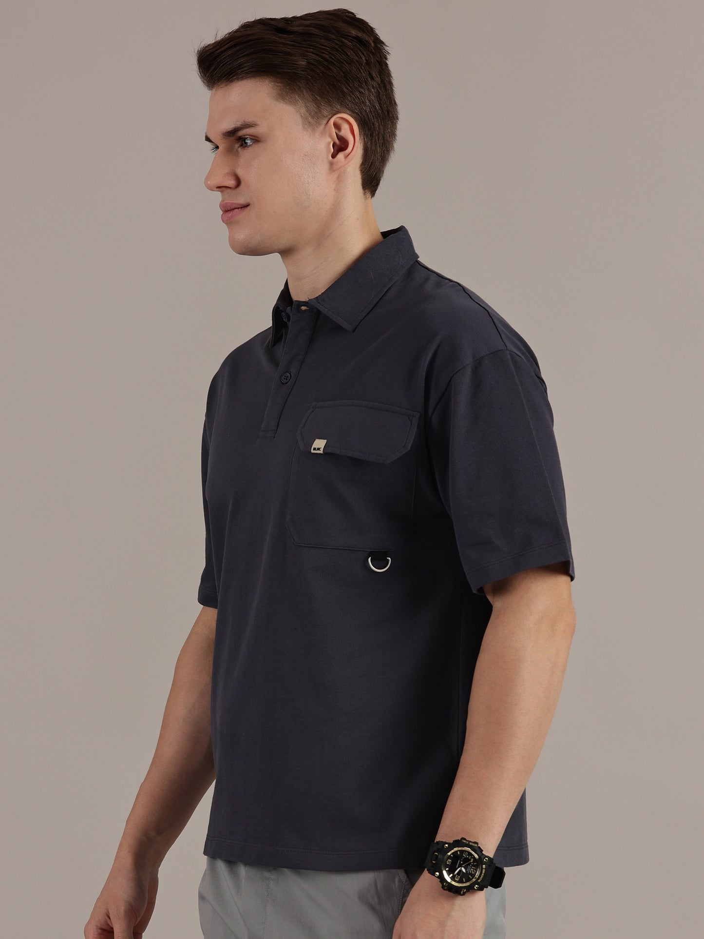 Blue Fine Textured Polo Tshirt