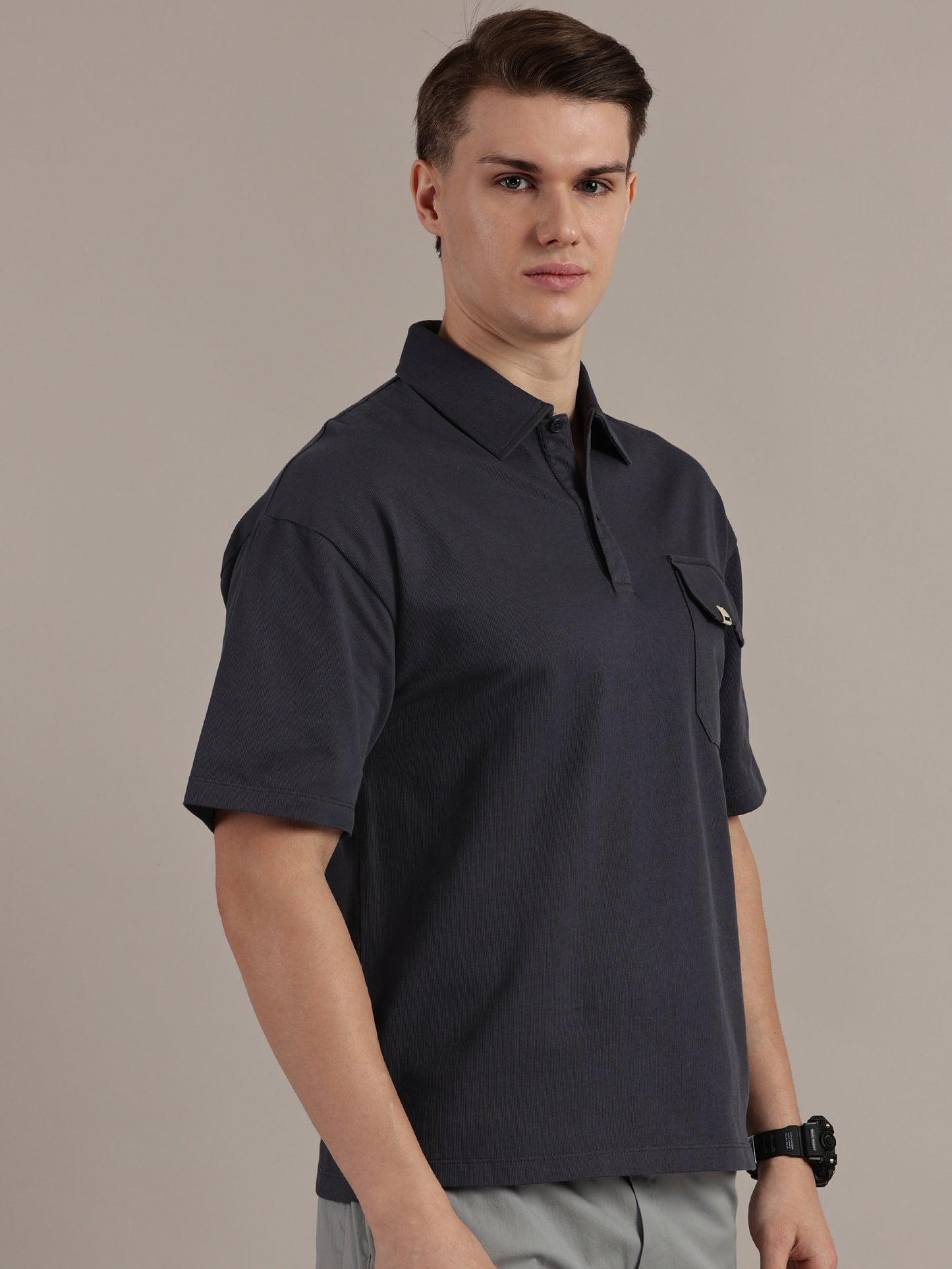 Blue Fine Textured Polo Tshirt