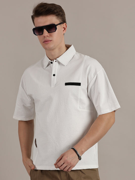 Snow White Self Textured Polo Tshirt