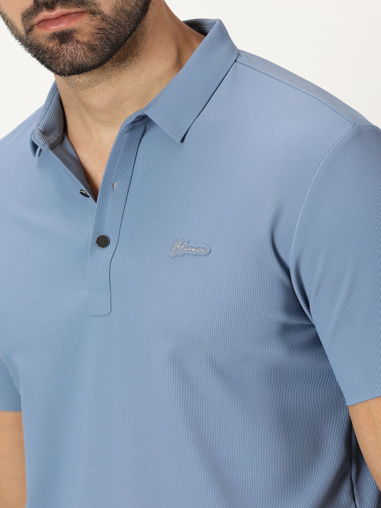 Ribbed Polo T-Shirt Blue