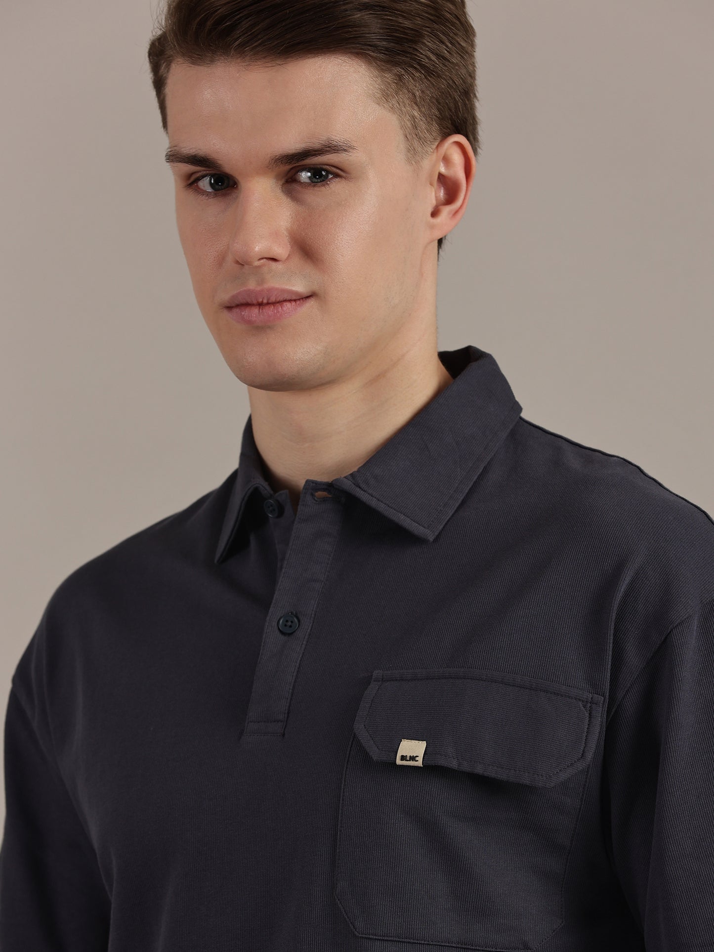 Blue Fine Textured Polo Tshirt