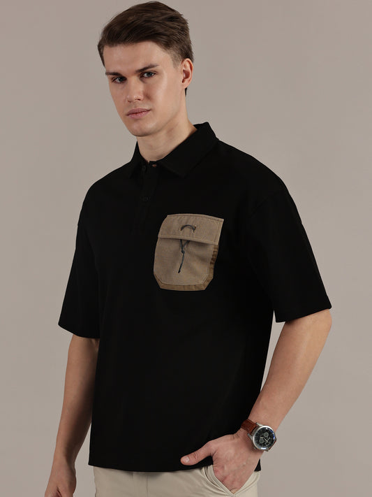 Black Textured Polo Tshirt