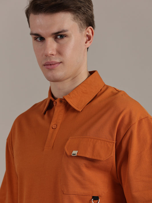 Orange Fine Textured Polo Tshirt