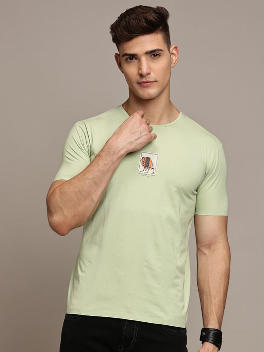 Green Printed Seamless Crew Neck T-shirt