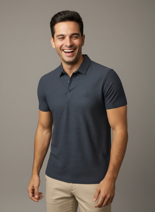 Navy blue Textured Polo Tshirt