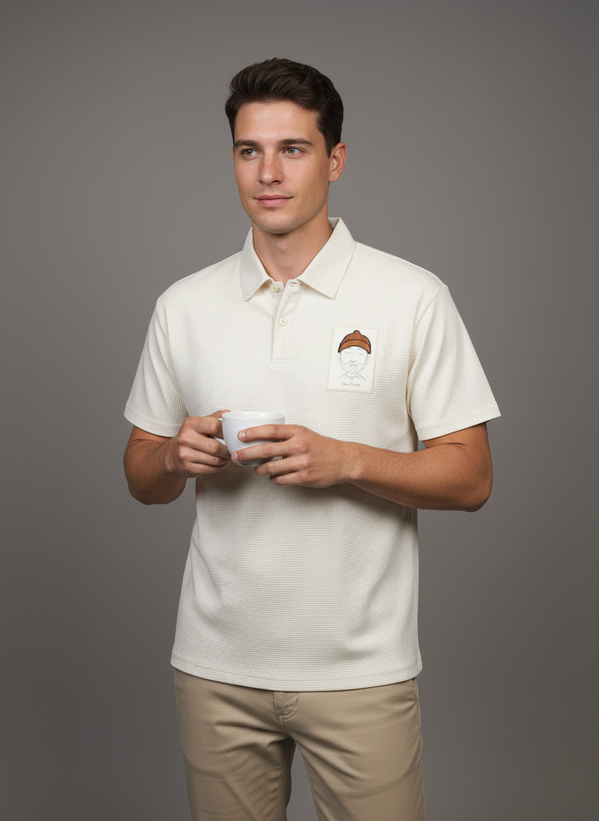 Beige Patch Polo Tshirt