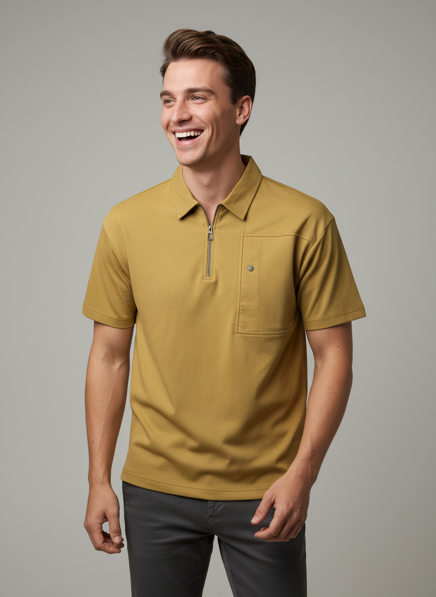 Mustard Zipper Polo T-shirt