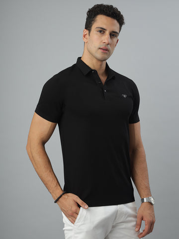 Black Self Twill Polo TShirt
