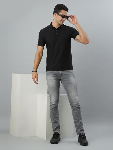 Zed Black Textured Polo Tshirt