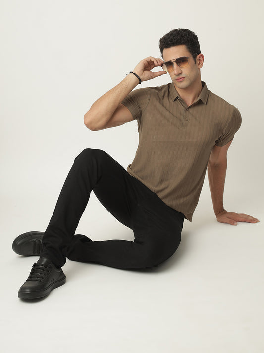 Brown Self Textured Polo Tshirt