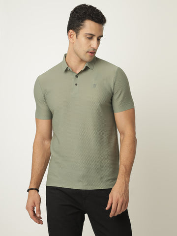 Green Textured Polo Tshirt