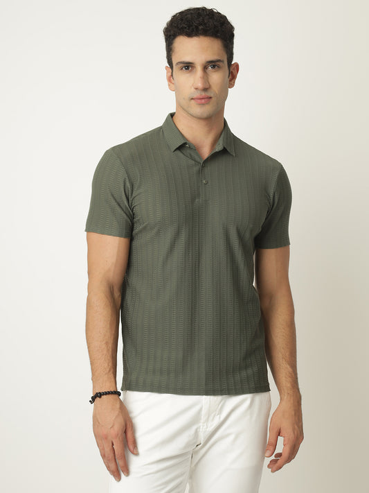 Forest Green Textured Polo Tshirt