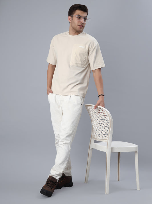 Beige Patch Oversized Tshirt