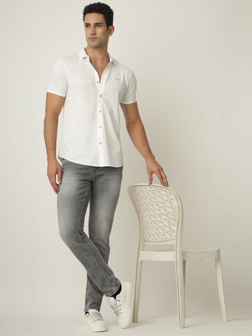 White Self Textured Seamless Shirt