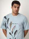 Sky Blue Leaf Print Oversized Tshirt