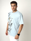 Sky Blue Leaf Print Oversized Tshirt