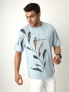 Sky Blue Leaf Print Oversized Tshirt