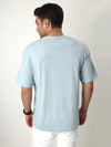 Sky Blue Leaf Print Oversized Tshirt