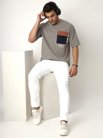 Grey Contrast Pocket Oversized Tshirt