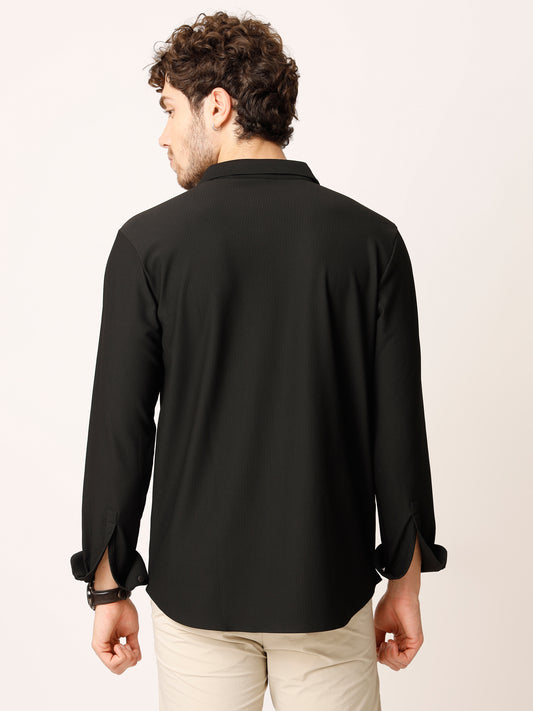 Black Self Striped Stretch Shirt