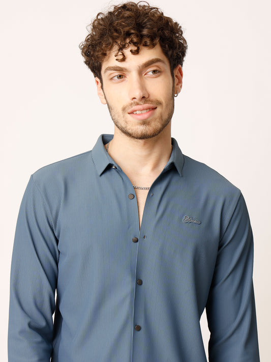 Slate Blue Self Striped Shirt