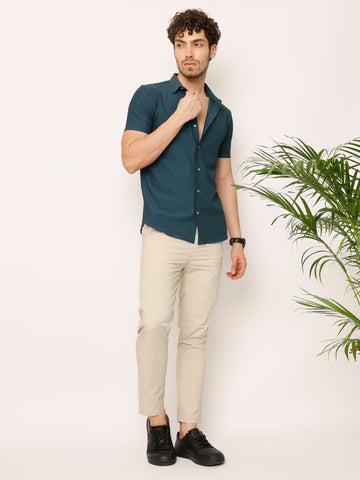 Dark Cyan Self Striped Shirt