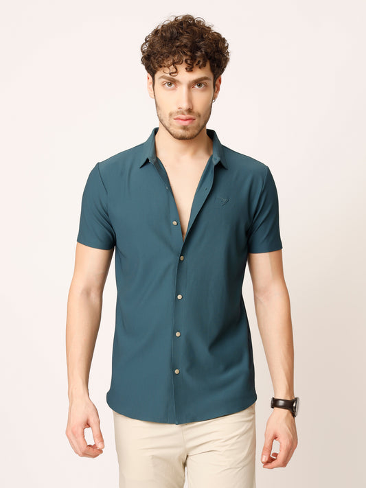 Dark Cyan Self Striped Shirt